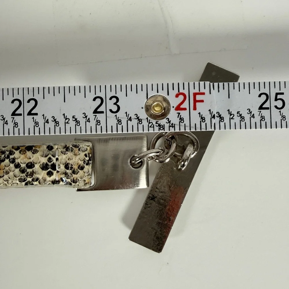 Another Line Inc Snakeskin Print Skinny Belt Silver‎ Sculptural Buckle 24 to 36